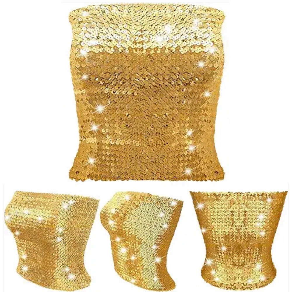 Gold Sequin Strapless Top